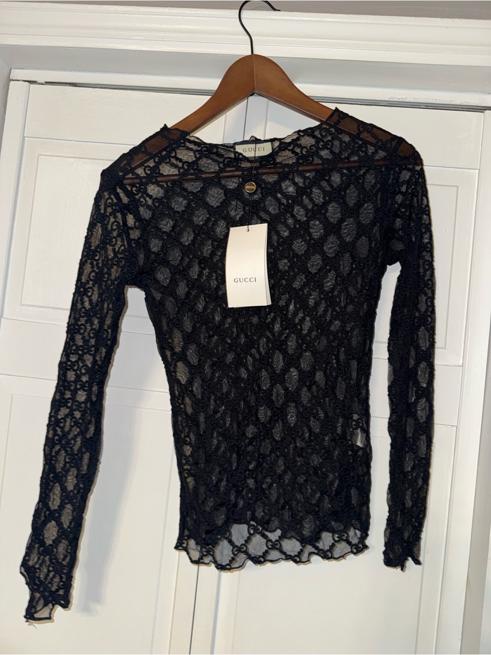 Gucci Black Sheer Lace Long Sleeve Top